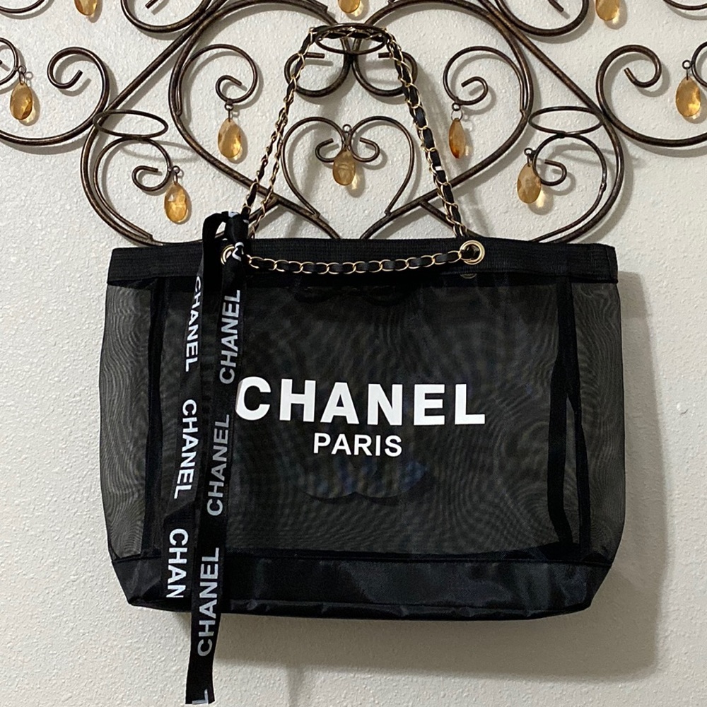 CHANEL MESH TOTE WITH COSMETIC POUCH